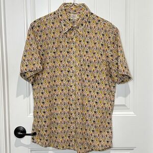 Faherty‎ Shirt Men's Large Organic Cotton Short Sleeve Leaf Print Camp Floral